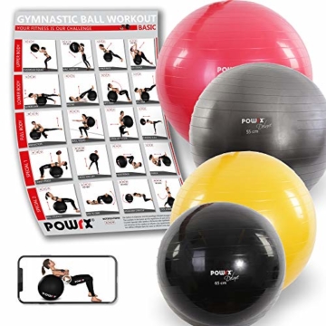 POWRX Gymnastikball DELUXE inkl. Pumpe & Workout I Sitzball, Anthrazit, Gr. 85 cm - 1