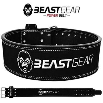 Beast Gear PowerBelt - Premium Powerlifting Gürtel mit Doppelter Dornschließe - 10,2cm x 10mm Nubukleder Kraftsport Gewichthebergürtel Nietengürtel | L - 1